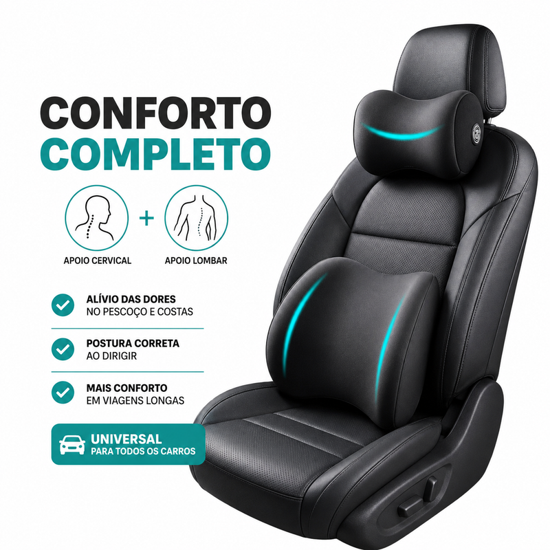 Kit Mega Conforto para Carro – Apoio de Cabeça e Lombar
