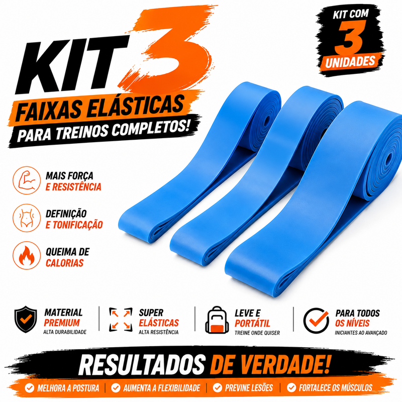 Kit 3 Faixas Elásticas para Treino Multifuncional