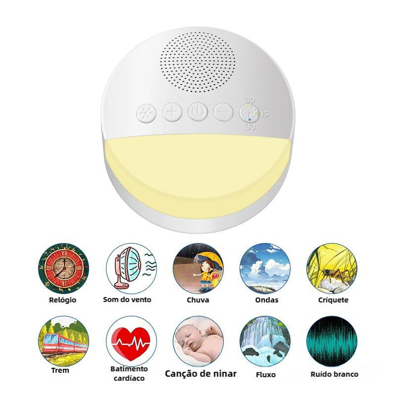 Reprodutor Portátil de Som de Sono para Crianças Música e Ruído Branco Dispositivo Auxiliar de Sono com Música e Luz-M