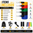 Itens Treino Em Casa Completo Elásticos Extensores + 5 Mini Bands Fitness Musculação Exercícios Yoga Fisioterapia